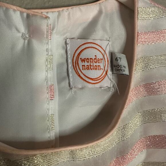 Girls Pink & White Striped Dress Wonder Nation toddler Easter dress with flower - Picture 4 of 6